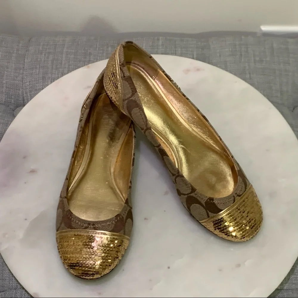 Coach Shoes | Coach Shine Flats with Gold Sequins 6B - Picture 2 of 4